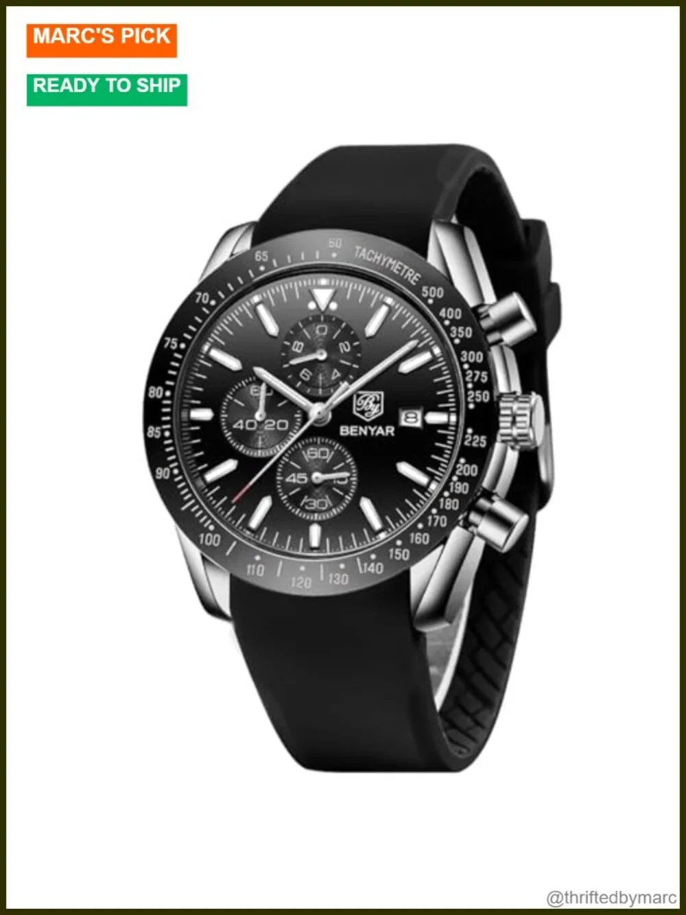 45mm Quartz Chronograph Watch with Leather Band, 30M Water Resistant